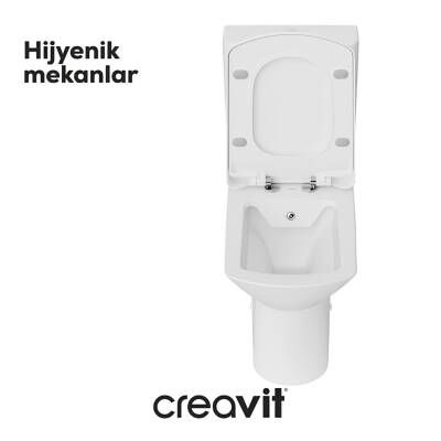 Creavit Nova Kanalsız Beyaz Duvara Sıfır Klozet Takımı NV361, Creavit Lara Yavaş Kapak - 3