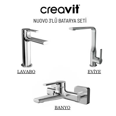 Creavit Nuovo Krom Lavabo-Banyo-Eviye Bataryası 3'lü Set NU1600-NU2500-NU8500