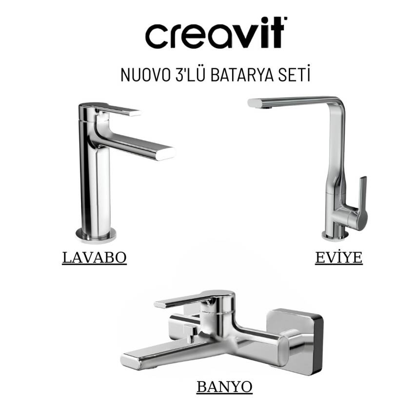 Creavit Nuovo Krom Lavabo-Banyo-Eviye Bataryası 3'lü Set NU1600-NU2500-NU8500 - 1
