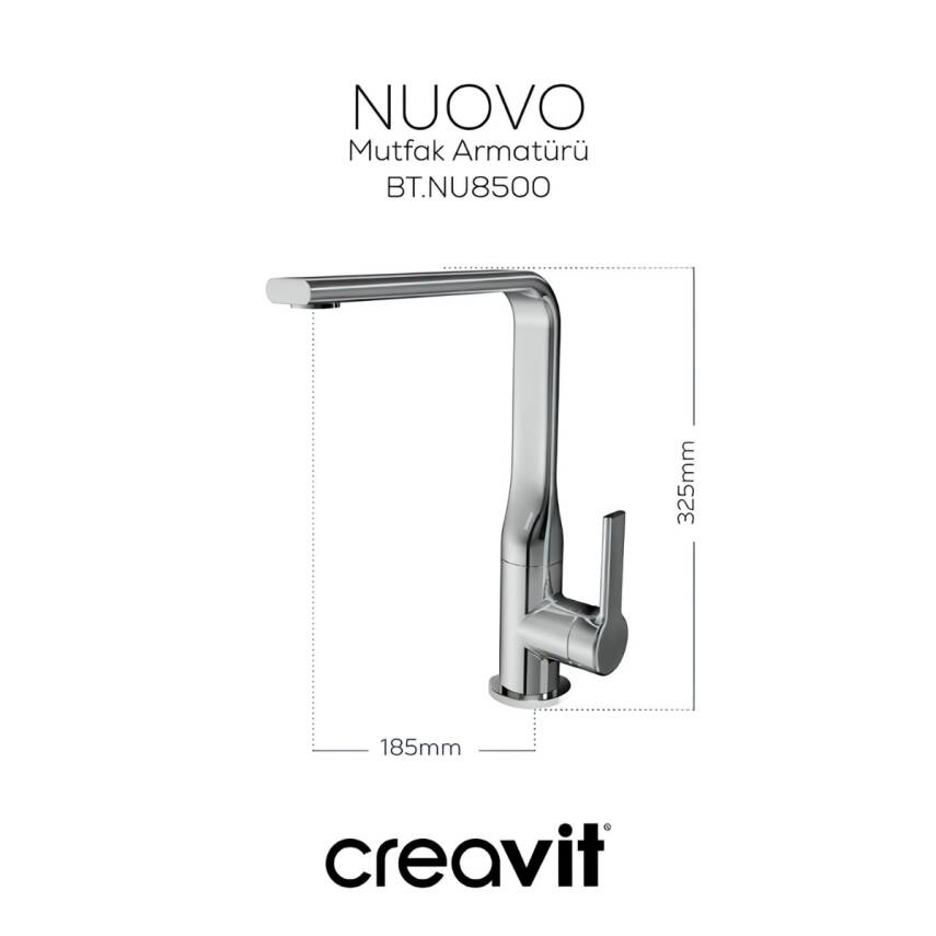 Creavit Nuovo Krom Lavabo-Banyo-Eviye Bataryası 3'lü Set NU1600-NU2500-NU8500 - 2