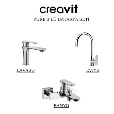 Creavit Pure Krom Lavabo-Banyo-Eviye Bataryası 3'lü Set PR1500-PR2500-PR8501