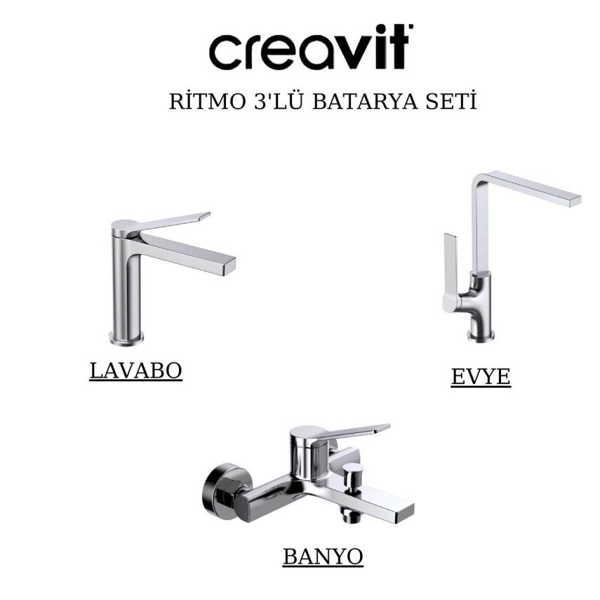 Creavit Ritmo Krom Lavabo-Banyo-Eviye Bataryası 3'lü Set RT1500-RT2500-RT8500 - 1
