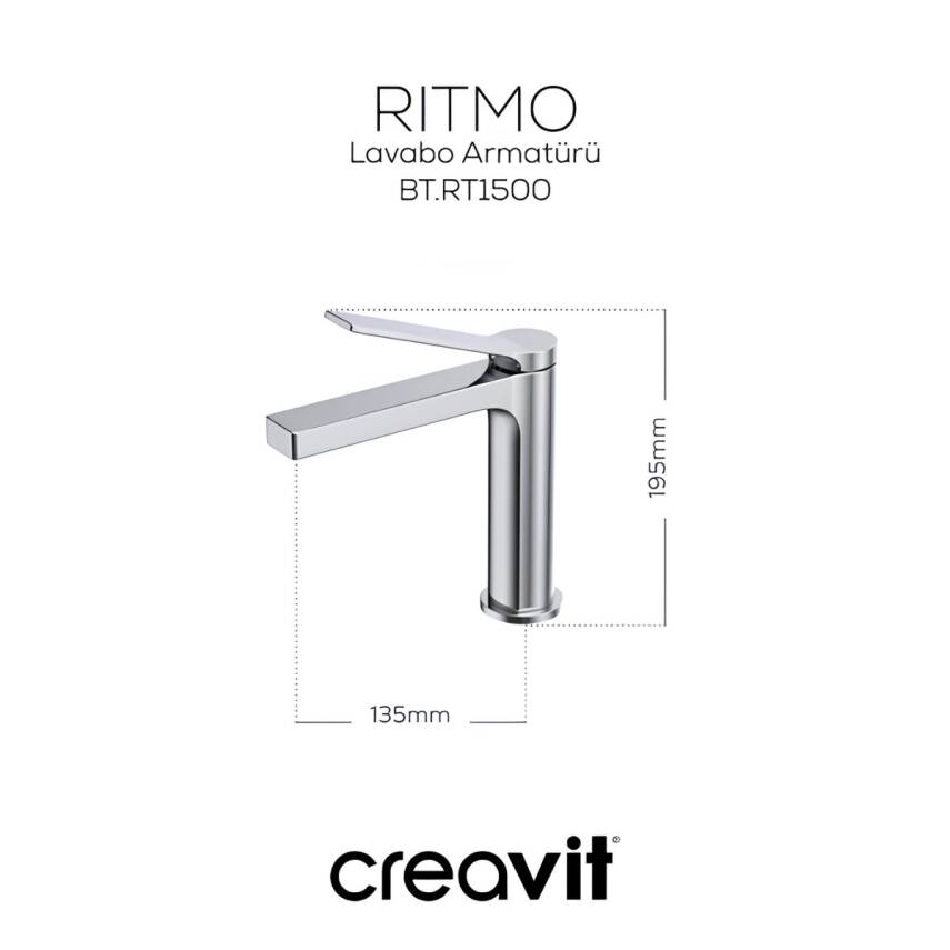 Creavit Ritmo Krom Lavabo Bataryası RT1500 - 5