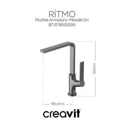 Creavit Ritmo Metalik Gri Lavabo-Banyo-Eviye Bataryası 3'lü Set RT1500GR-RT2500GR-RT8500GR - 3