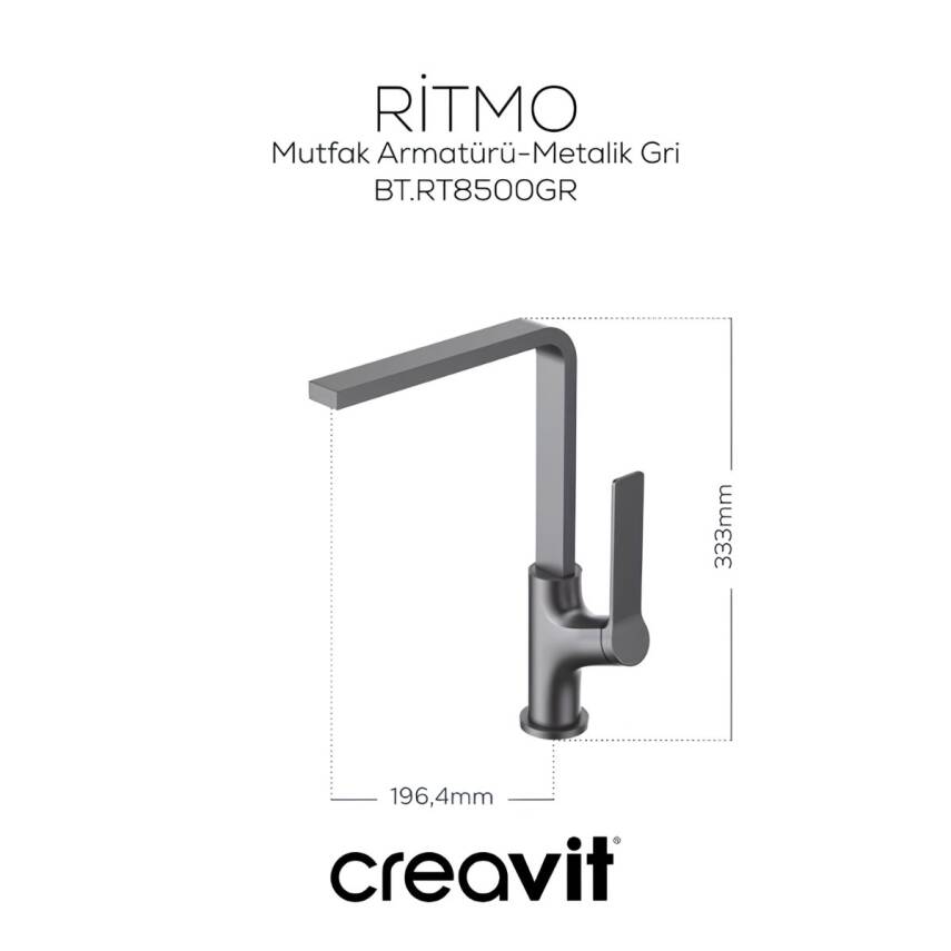 Creavit Ritmo Metalik Gri Lavabo-Banyo-Eviye Bataryası 3'lü Set RT1500GR-RT2500GR-RT8500GR - 3