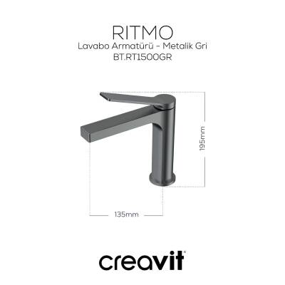 Creavit Ritmo Metalik Gri Lavabo Bataryası RT1500GR - 4