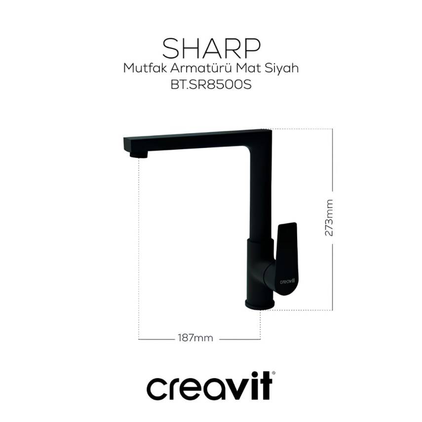 Creavit Sharp Mat Siyah Eviye Bataryası SR8500S - 3