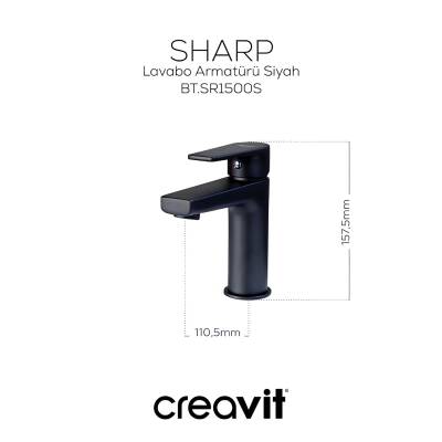 Creavit Sharp Mat Siyah Lavabo-Banyo-Eviye Bataryası 3'lü Set SR1500S-SR2510S-SR8500S - 5