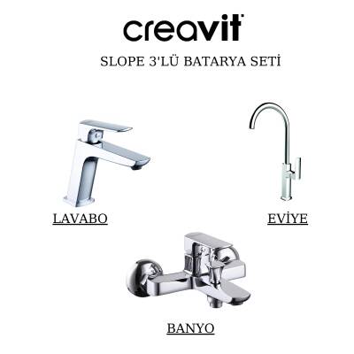 Creavit Slope Krom Lavabo-Banyo-Eviye Bataryası 3'lü Set SP1500-SP2500-SP8502