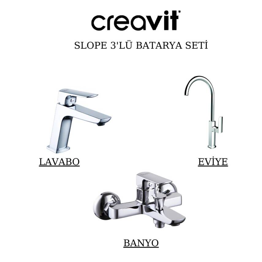 Creavit Slope Krom Lavabo-Banyo-Eviye Bataryası 3'lü Set SP1500-SP2500-SP8502 - 1