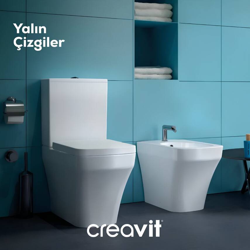 Creavit Solo Kanalsız Beyaz Duvara Sıfır Klozet Takımı SO361, Creavit Solo Duroplast Yavaş Kapak - 1