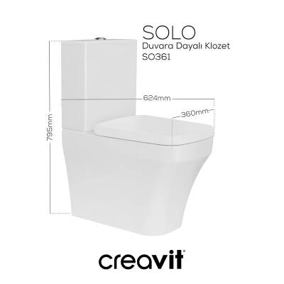 Creavit Solo Kanalsız Beyaz Duvara Sıfır Klozet Takımı SO361, Creavit Solo Duroplast Yavaş Kapak - 2