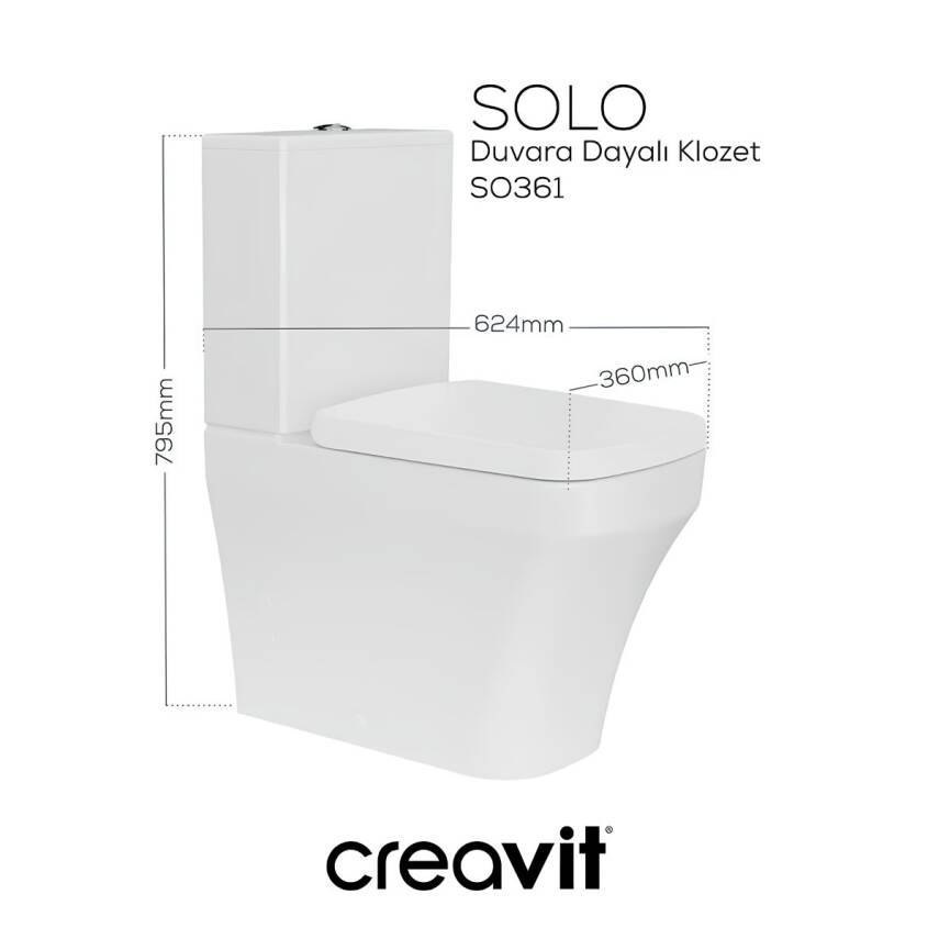 Creavit Solo Kanalsız Beyaz Duvara Sıfır Klozet Takımı SO361, Creavit Solo Duroplast Yavaş Kapak - 2
