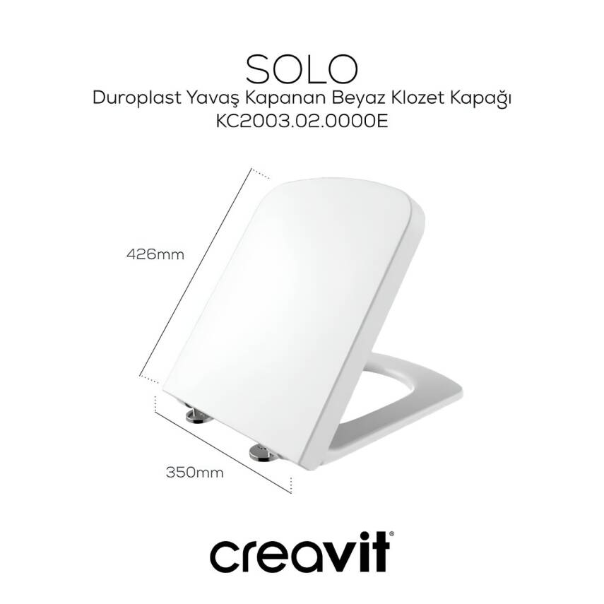 Creavit Solo Kanalsız Beyaz Duvara Sıfır Klozet Takımı SO361, Creavit Solo Duroplast Yavaş Kapak - 4