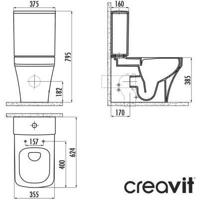 Creavit Solo Kanalsız Beyaz Duvara Sıfır Klozet Takımı SO361, Creavit Solo Duroplast Yavaş Kapak - 5