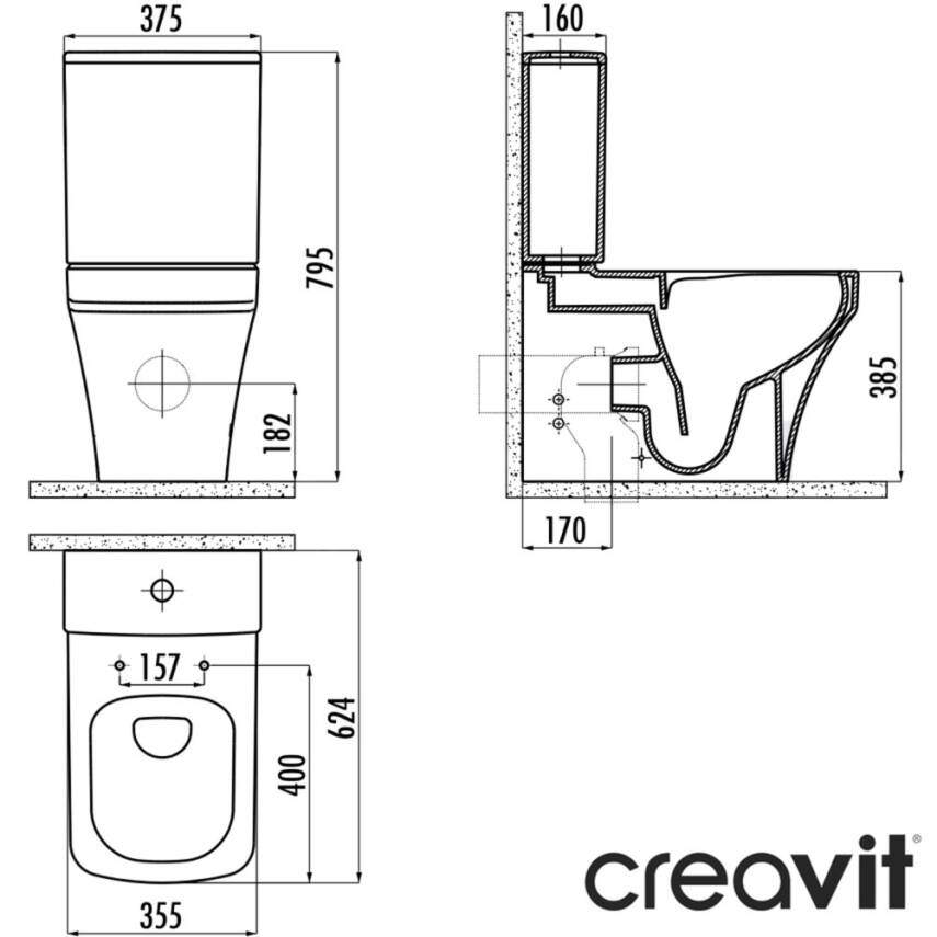 Creavit Solo Kanalsız Beyaz Duvara Sıfır Klozet Takımı SO361, Creavit Solo Duroplast Yavaş Kapak - 5