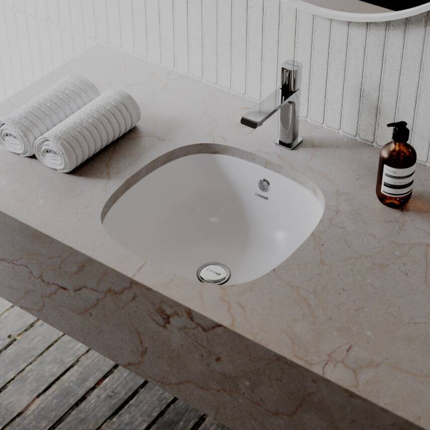 Creavit Solo Kare Tezgâh Altı Batarya Deliksiz Beyaz Lavabo 38x38 Cm SO037 - 1