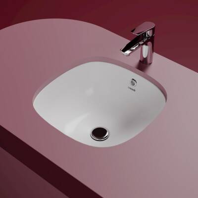 Creavit Solo Kare Tezgâh Altı Batarya Deliksiz Beyaz Lavabo 38x38 Cm SO037 - 3
