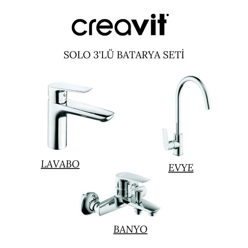 Creavit Solo Krom Lavabo-Banyo-Eviye Bataryası 3'lü Set SO1500-SO2500-SO8500 - 1