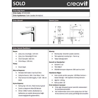 Creavit Solo Krom Lavabo Bataryası SO1500 - 2