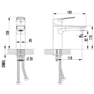 Creavit Solo Krom Lavabo Bataryası SO1500 - 6