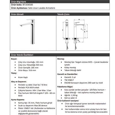 Creavit Solo Krom Uzun Lavabo Bataryası SO6500 - 2