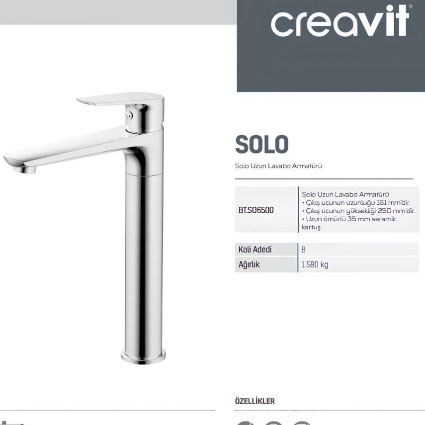 Creavit Solo Krom Uzun Lavabo Bataryası SO6500 - 4