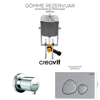 Creavit Spa Mat Gri Gömme Rezervuar Seti Asma Klozet Uyumlu 8 Cm 3/6 Litre GR5001-GP7002-MS.AC50L