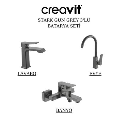 Creavit Stark Metalik Gri Lavabo-Banyo-Eviye Bataryası 3'lü Set SK1500GR-SK2500GR-SK8500GR
