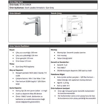 Creavit Stark Metalik Gri Lavabo Bataryası SK1500GR - 2