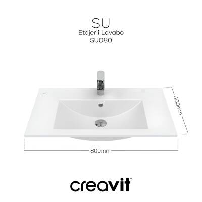 Creavit Su Etajer Uyumlu Beyaz Lavabo 80x45 Cm SU080 - 2