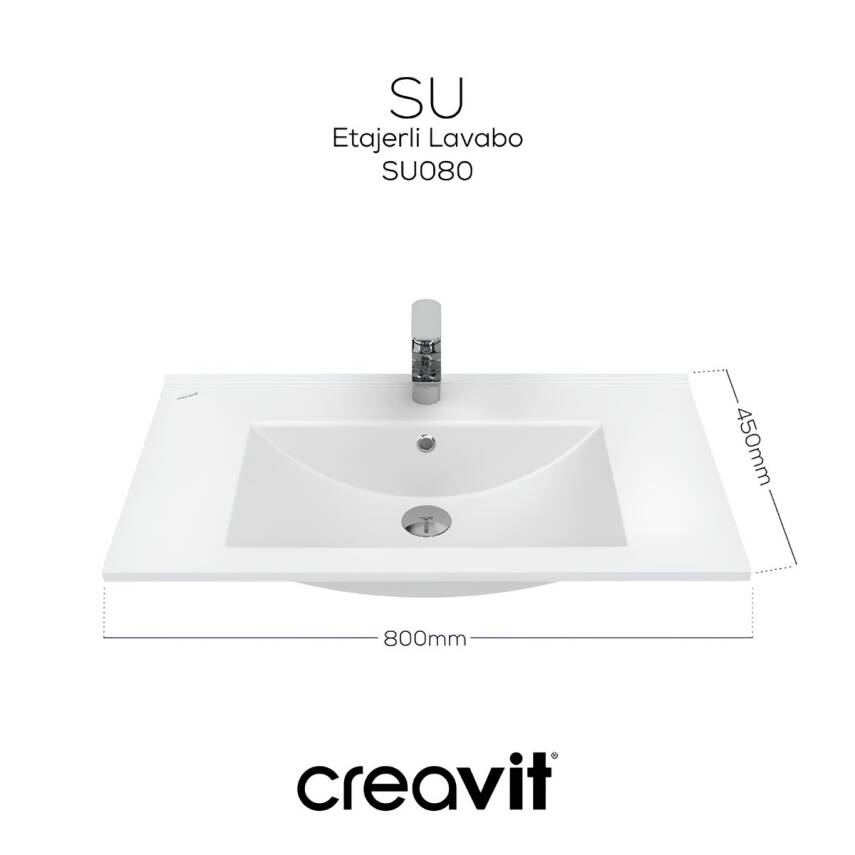Creavit Su Etajer Uyumlu Beyaz Lavabo 80x45 Cm SU080 - 2