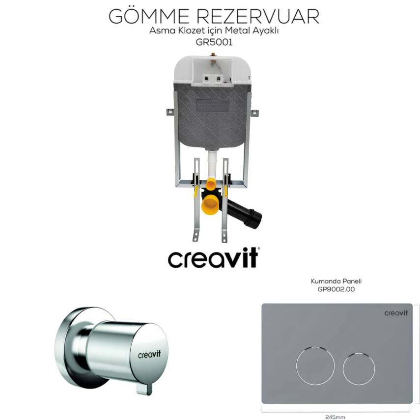 Creavit Terra Gömme Rezervuar Seti Asma Klozet Uyumlu 8 Cm GR5001-GP9002-MS.AC50L - 1