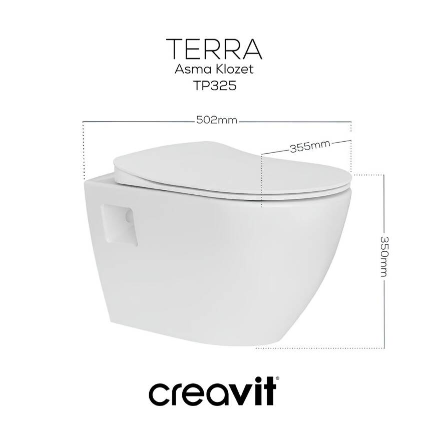 Creavit Terra Kanallı Beyaz Asma Klozet TP325, Creavit Terra Duck Yavaş Kapak - 2