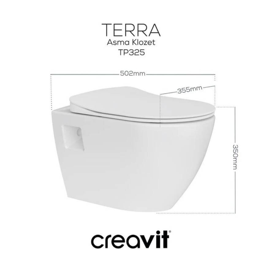 Creavit Terra Kanallı Beyaz Asma Klozet TP325, Creavit Terra Gömme Rezervuar Seti - 2