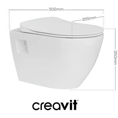 Creavit Terra Kanalsız Beyaz Asma Klozet TP329, Creavit Terra Duck Yavaş Kapak - 2