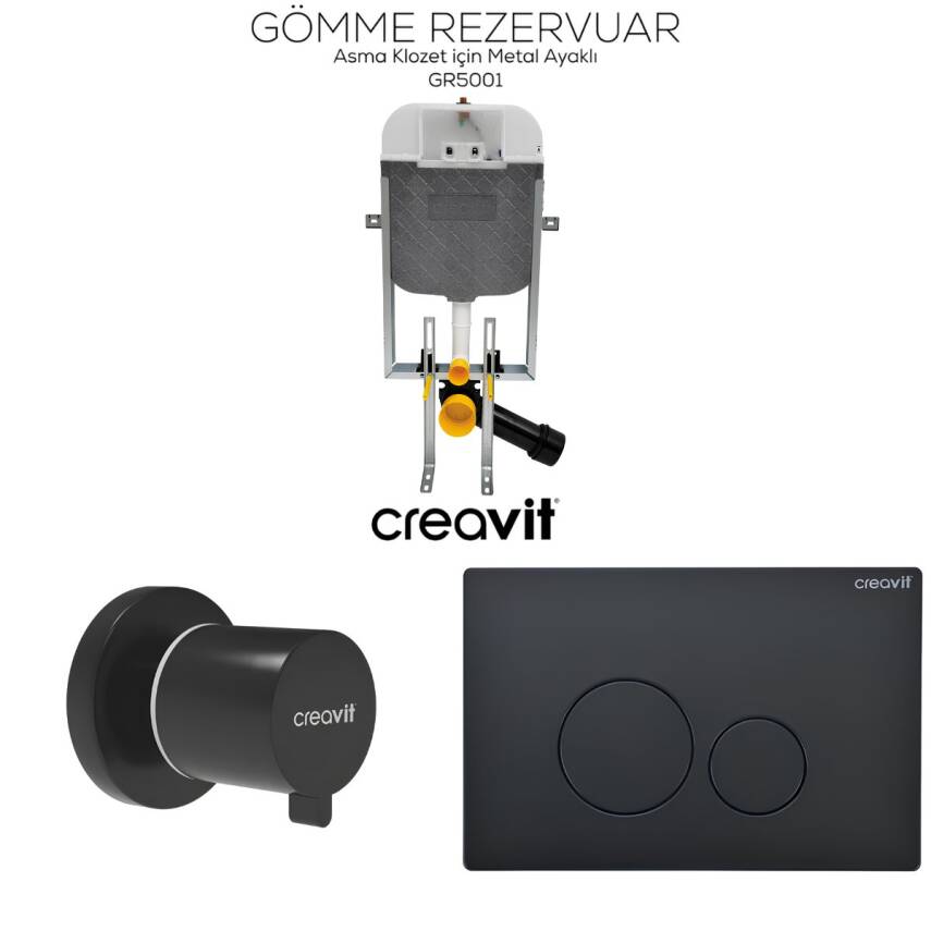 Creavit Terra Kömür Karası Gömme Rezervuar Seti 8 Cm GR5001-GP9002.10-MS.AC50L.KKR - 1
