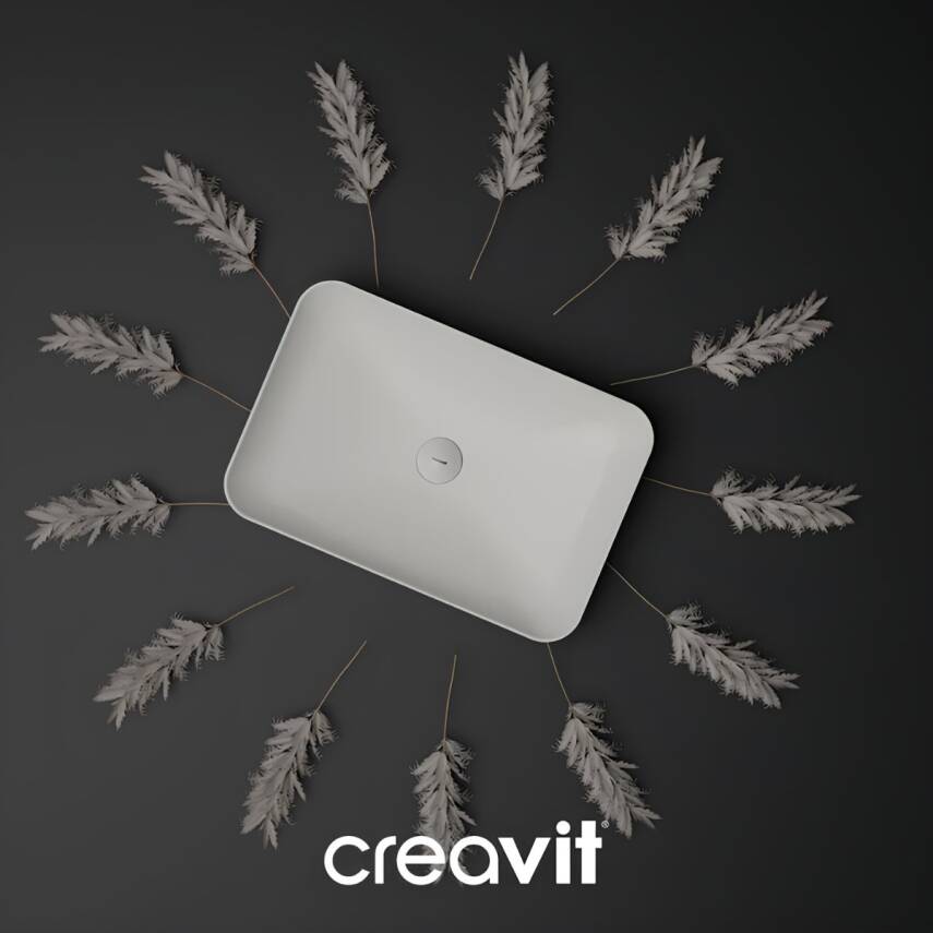 Creavit Ultra Dikdörtgen Tezgâh Üstü Batarya Deliksiz Beyaz Lavabo 60x40 Cm UL060 - 2