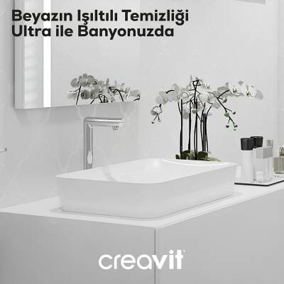 Creavit Ultra Dikdörtgen Tezgâh Üstü Batarya Deliksiz Beyaz Lavabo 60x40 Cm UL060 - 3