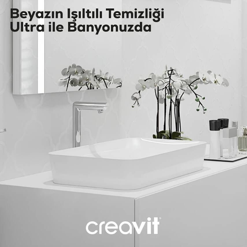 Creavit Ultra Dikdörtgen Tezgâh Üstü Batarya Deliksiz Beyaz Lavabo 60x40 Cm UL060 - 3