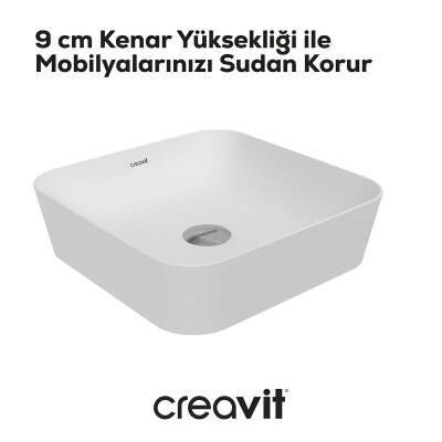 Creavit Ultra Kare Tezgâh Üstü Batarya Deliksiz Beyaz Lavabo 40x40 Cm UL040