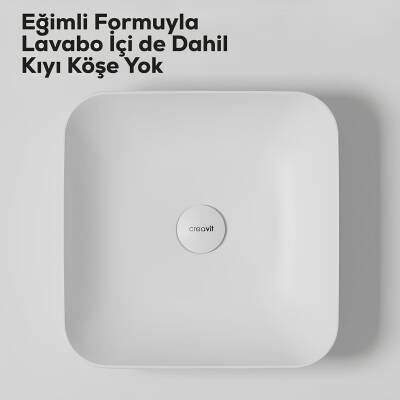 Creavit Ultra Kare Tezgâh Üstü Batarya Deliksiz Beyaz Lavabo 40x40 Cm UL040 - 3