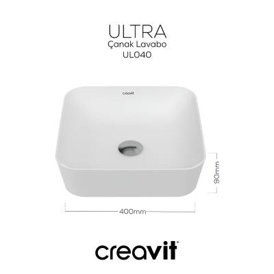 Creavit Ultra Kare Tezgâh Üstü Batarya Deliksiz Beyaz Lavabo 40x40 Cm UL040 - 5