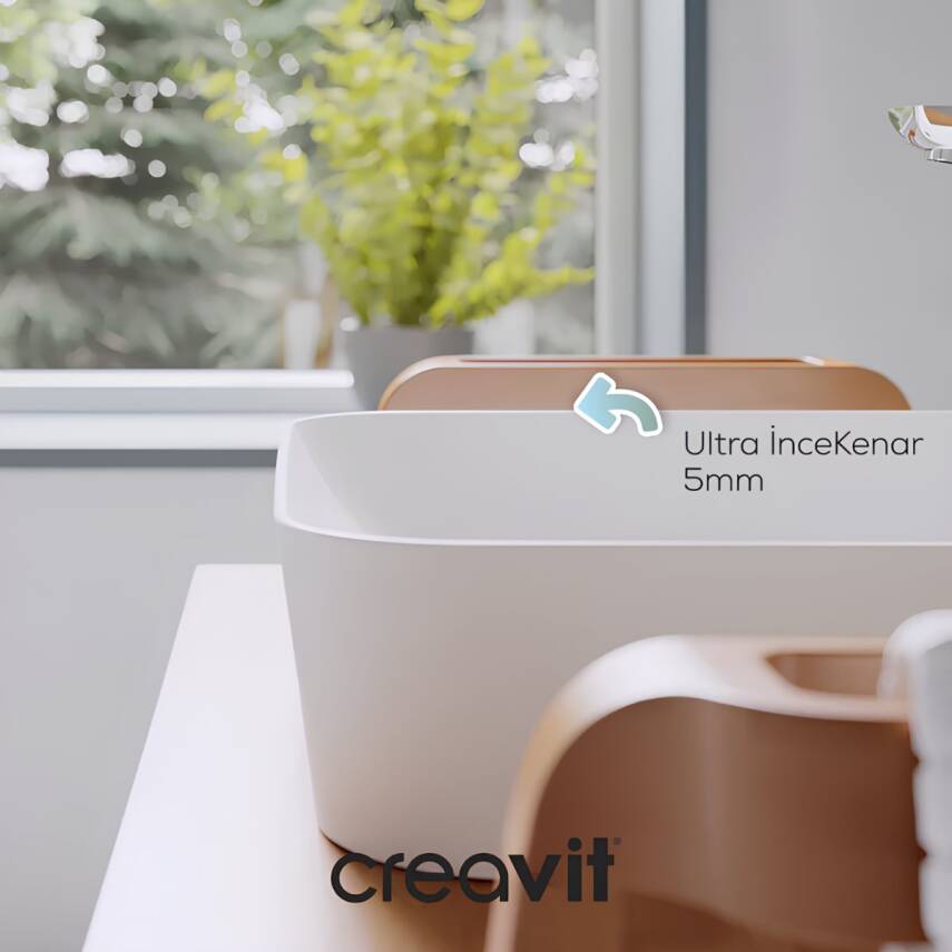 Creavit Ultra Kare Tezgâh Üstü Batarya Deliksiz Beyaz Lavabo 40x40 Cm UL040 - 6