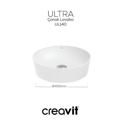 Creavit Ultra Yuvarlak Tezgâh Üstü Batarya Deliksiz Beyaz Lavabo 40x40 Cm UL140 - 3