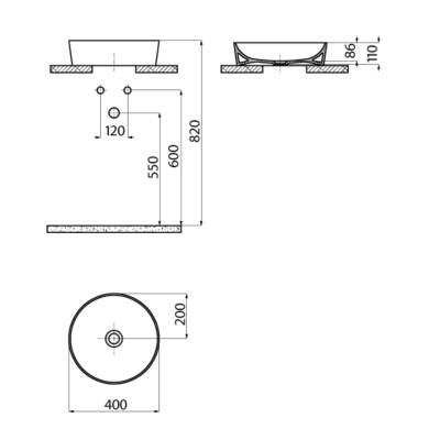 Creavit Ultra Yuvarlak Tezgâh Üstü Batarya Deliksiz Beyaz Lavabo 40x40 Cm UL140 - 5