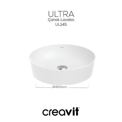 Creavit Ultra Yuvarlak Tezgâh Üstü Batarya Deliksiz Beyaz Lavabo 45x45 Cm UL145 - 3