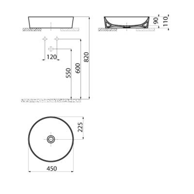 Creavit Ultra Yuvarlak Tezgâh Üstü Batarya Deliksiz Beyaz Lavabo 45x45 Cm UL145 - 5