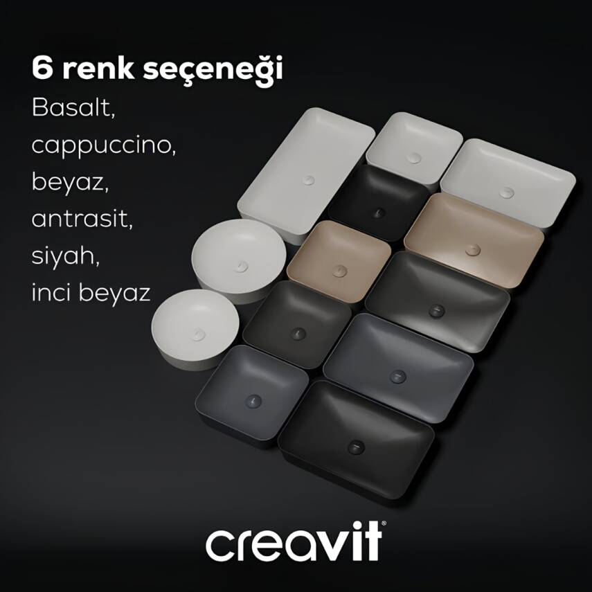Creavit Ultra Yuvarlak Tezgâh Üstü Batarya Deliksiz Beyaz Lavabo 45x45 Cm UL145 - 7
