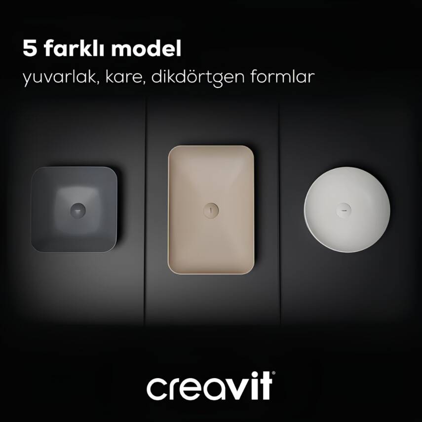 Creavit Ultra Yuvarlak Tezgâh Üstü Batarya Deliksiz Beyaz Lavabo 45x45 Cm UL145 - 8